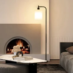 LED Floor Lamp with Suspended Frosted Glass Lampshade and Unique Intelligent or Dual Color LED Bulb Suitable for High Pole Lamp in Bedroom Living Room and Office AC220V AC110V