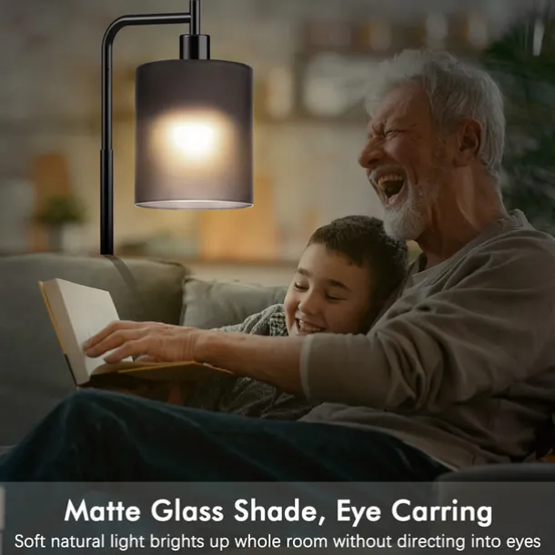 LED Floor Lamp with Suspended Frosted Glass Lampshade and Unique Intelligent or Dual Color LED Bulb Suitable for High Pole Lamp in Bedroom Living Room and Office AC220V AC110V