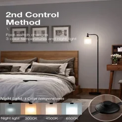 LED Floor Lamp with Suspended Frosted Glass Lampshade and Unique Intelligent or Dual Color LED Bulb Suitable for High Pole Lamp in Bedroom Living Room and Office AC220V AC110V