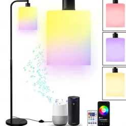 LED Floor Lamp with Suspended Frosted Glass Lampshade and Unique Intelligent or Dual Color LED Bulb Suitable for High Pole Lamp in Bedroom Living Room and Office AC220V AC110V