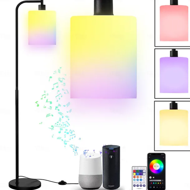 LED Floor Lamp with Suspended Frosted Glass Lampshade and Unique Intelligent or Dual Color LED Bulb Suitable for High Pole Lamp in Bedroom Living Room and Office AC220V AC110V