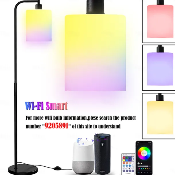 LED Floor Lamp with Suspended Frosted Glass Lampshade and Unique Intelligent or Dual Color LED Bulb Suitable for High Pole Lamp in Bedroom Living Room and Office AC220V AC110V