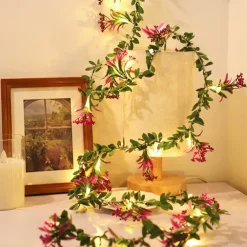 LED Flower Lights Green Ivy Leaves Fairy String Lights 2M 20LEDs Battery Operated Artificial Garland Plant Vine Fairy Light For Bedroom Wedding Party Holiday Patio