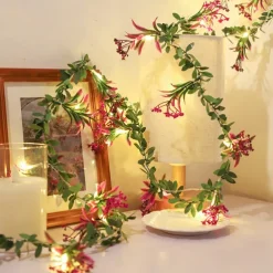 LED Flower Lights Green Ivy Leaves Fairy String Lights 2M 20LEDs Battery Operated Artificial Garland Plant Vine Fairy Light For Bedroom Wedding Party Holiday Patio