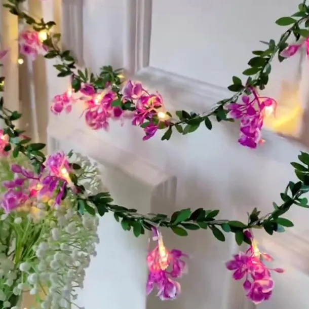 LED Flower Lights Green Ivy Leaves Fairy String Lights 2M 20LEDs Battery Operated Artificial Garland Plant Vine Fairy Light For Bedroom Wedding Party Holiday Patio