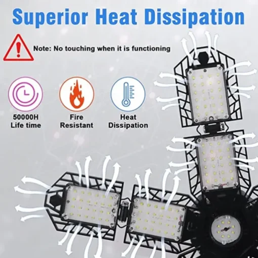 LED Garage Lights Bulb 6/8/10 Panels 200W 20000LM 6500K Led Shop Light with Deformable Panels Basement Barn Light Garage Ceiling Lights