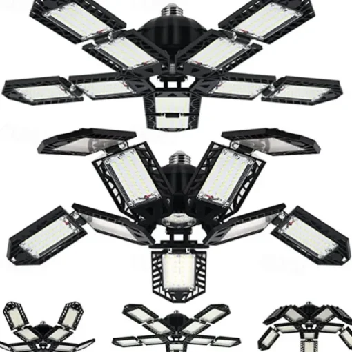 LED Garage Lights Bulb 6/8/10 Panels 200W 20000LM 6500K Led Shop Light with Deformable Panels Basement Barn Light Garage Ceiling Lights