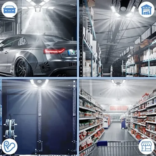 LED Garage Lights Bulb 6/8/10 Panels 200W 20000LM 6500K Led Shop Light with Deformable Panels Basement Barn Light Garage Ceiling Lights