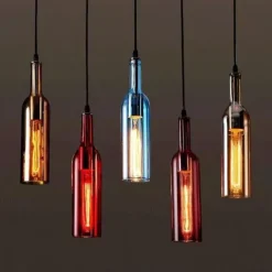 LED Glass Bottle Pendant Light Hanging Beer Bottle Lights Glass Pendant Lamp, Vintage Bar Pendant Light Industrial Retro Pendant Light for Cafe Clothing Shop Bar Counter Color Ceiling Lights 110-240V