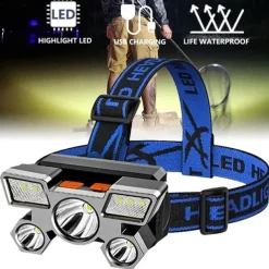 LED headlight USB Rechargeable Headlamp Waterproof Portable Headlight Built In Battery Torch Portable Working Light Fishing Camping Adventure Hunting Head Light