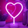 LED Heart Neon Sign Night Light, Pink Heart Shape Decor with Holder Base, Perfect for Christmas, Birthday, Kids Room, Living Room, Wedding, & Party Decor