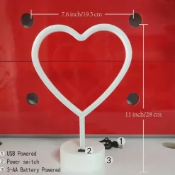 LED Heart Neon Sign Night Light, Pink Heart Shape Decor with Holder Base, Perfect for Christmas, Birthday, Kids Room, Living Room, Wedding, & Party Decor