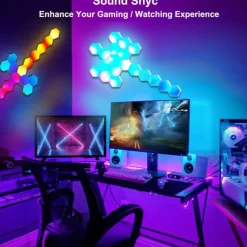 LED Hexagon Lights Smart App Control 3/6/8/10/13 Pack Wall Light Panels DIY Modular Geometry Assembly for Gaming Setup Living Room Bedroom Decor