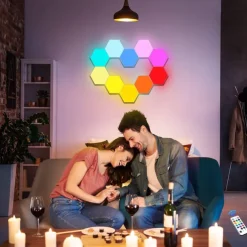 LED Hexagon Lights Smart App Control 3/6/8/10/13 Pack Wall Light Panels DIY Modular Geometry Assembly for Gaming Setup Living Room Bedroom Decor