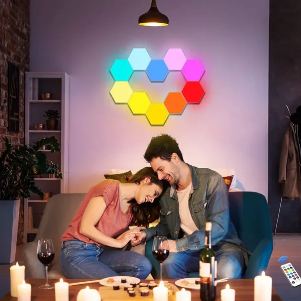 LED Hexagon Lights Smart App Control 3/6/8/10/13 Pack Wall Light Panels DIY Modular Geometry Assembly for Gaming Setup Living Room Bedroom Decor