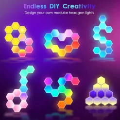 LED Hexagon Lights Smart App Control 3/6/8/10/13 Pack Wall Light Panels DIY Modular Geometry Assembly for Gaming Setup Living Room Bedroom Decor