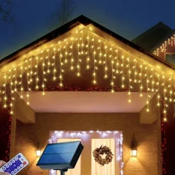 LED Icicle Lights 3/5M 256LED Fairy String Light Outdoor Solar Power Curtain Lights for Window Christmas Party Garden Yard Holiday Decor Lighting With Remote Controller