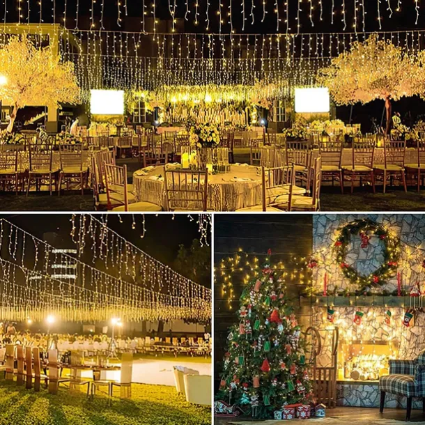 LED Icicle Lights 3/5M 256LED Fairy String Light Outdoor Solar Power Curtain Lights for Window Christmas Party Garden Yard Holiday Decor Lighting With Remote Controller