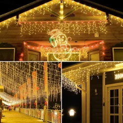 LED Icicle Lights 3/5M 256LED Fairy String Light Outdoor Solar Power Curtain Lights for Window Christmas Party Garden Yard Holiday Decor Lighting With Remote Controller