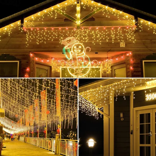 LED Icicle Lights 3/5M 256LED Fairy String Light Outdoor Solar Power Curtain Lights for Window Christmas Party Garden Yard Holiday Decor Lighting With Remote Controller
