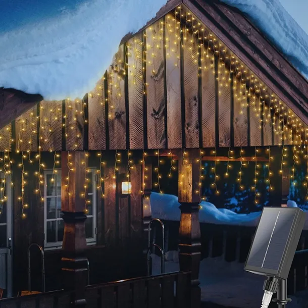 LED Icicle Lights 3/5M 256LED Fairy String Light Outdoor Solar Power Curtain Lights for Window Christmas Party Garden Yard Holiday Decor Lighting With Remote Controller