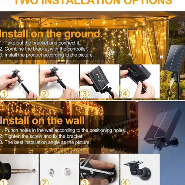 LED Icicle Lights 3/5M 256LED Fairy String Light Outdoor Solar Power Curtain Lights for Window Christmas Party Garden Yard Holiday Decor Lighting With Remote Controller