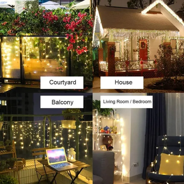 LED Icicle Lights 3/5M 256LED Fairy String Light Outdoor Solar Power Curtain Lights for Window Christmas Party Garden Yard Holiday Decor Lighting With Remote Controller