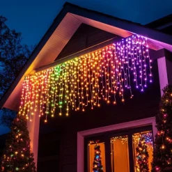 LED Icicle Lights 3/5M 256LED Fairy String Light Outdoor Solar Power Curtain Lights for Window Christmas Party Garden Yard Holiday Decor Lighting With Remote Controller
