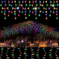 LED Icicle String Lights Xmas Holiday Curtain Lighting 3.5M 5M 216Leds For Xmas New Year Window Christmas Holiday Party Colorful Decoration AC220V 230V 240V EU Plug