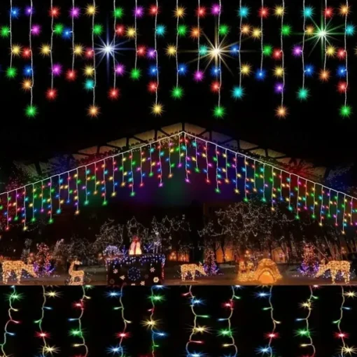 LED Icicle String Lights Xmas Holiday Curtain Lighting 3.5M 5M 216Leds For Xmas New Year Window Christmas Holiday Party Colorful Decoration AC220V 230V 240V EU Plug