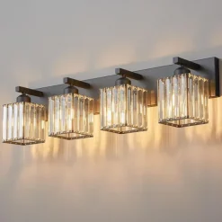 LED Indoor Wall Lights Warm White 2/3/4-Light American Simple Light Luxury Crystal Industrial Wall Lamp for Bathroom Bedroom 110-240V