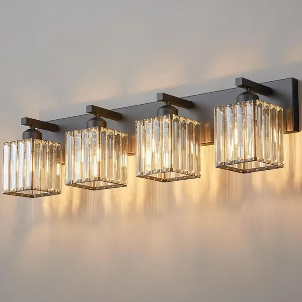 LED Indoor Wall Lights Warm White 2/3/4-Light American Simple Light Luxury Crystal Industrial Wall Lamp for Bathroom Bedroom 110-240V