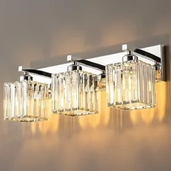 LED Indoor Wall Lights Warm White 2/3/4-Light American Simple Light Luxury Crystal Industrial Wall Lamp for Bathroom Bedroom 110-240V