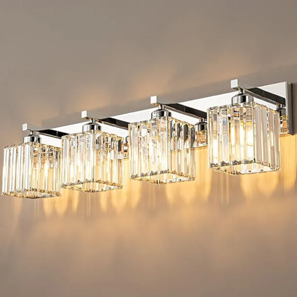 LED Indoor Wall Lights Warm White 2/3/4-Light American Simple Light Luxury Crystal Industrial Wall Lamp for Bathroom Bedroom 110-240V