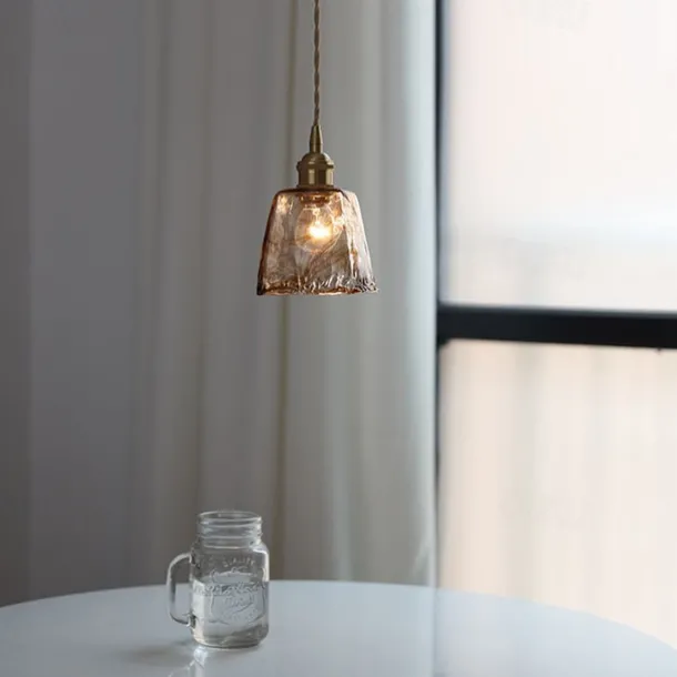 LED Island Light Pendant Light, Unique Mini Glass Pendant Light Japanese Style Amber Color Decorative Lighting Bedroom Living Room