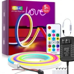 LED Light Bar Neon Strip Light 1-5M Addressable RGB Rainbow LED Pixel Light Bar DC12V Including Power Supply and RF 17key Controller Applicable to DIY LED Neon Sign Art Wall Decoration WS2811