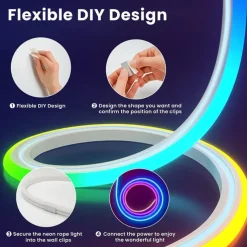 LED Light Bar Neon Strip Light 1-5M Addressable RGB Rainbow LED Pixel Light Bar DC12V Including Power Supply and RF 17key Controller Applicable to DIY LED Neon Sign Art Wall Decoration WS2811