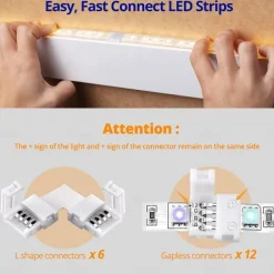 LED Light Strip Connectors 10mm Unwired 4 Pin RGB LED Lights Connectors kit 12 Gapless Connectors 6 L Shape Connectors for SMD 5050 Multicolor LED Strip 5V-24V