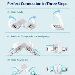LED Light Strip Connectors 10mm Unwired 4 Pin RGB LED Lights Connectors kit 12 Gapless Connectors 6 L Shape Connectors for SMD 5050 Multicolor LED Strip 5V-24V
