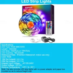 LED Light Strip 15m/20m 50ft 65.6ft RGB Color Change LED Light Strip Kit with IR44 Key Remote Control for Bedroom Lighting Flexible Home Decoration