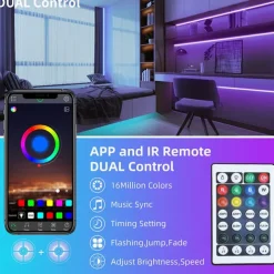 LED Light Strip 15m/20m 50ft 65.6ft RGB Color Change LED Light Strip Kit with IR44 Key Remote Control for Bedroom Lighting Flexible Home Decoration