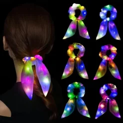 Led Luminous Hair Bands Light Up Hair Bows Scrunchies Girls Headwear Hair Rope Hair Accessories Glow In The Dark Party Supplies