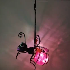 LED Luminous Simulation Insect Iron Ornaments Creative Painted Handicraft Pendants with Long Wings Ants Butterflies Home Courtyard Garden Decoration Pendants 1PC