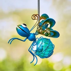 LED Luminous Simulation Insect Iron Ornaments Creative Painted Handicraft Pendants with Long Wings Ants Butterflies Home Courtyard Garden Decoration Pendants 1PC