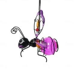 LED Luminous Simulation Insect Iron Ornaments Creative Painted Handicraft Pendants with Long Wings Ants Butterflies Home Courtyard Garden Decoration Pendants 1PC