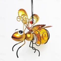 LED Luminous Simulation Insect Iron Ornaments Creative Painted Handicraft Pendants with Long Wings Ants Butterflies Home Courtyard Garden Decoration Pendants 1PC