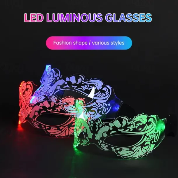 LED Mask Luminous Colorful LED Light Up Glasses Glowing Neon Light for Halloween Carnival Party Nightclub DJ Dance Party Decor Festival Rave Concert Bar Props