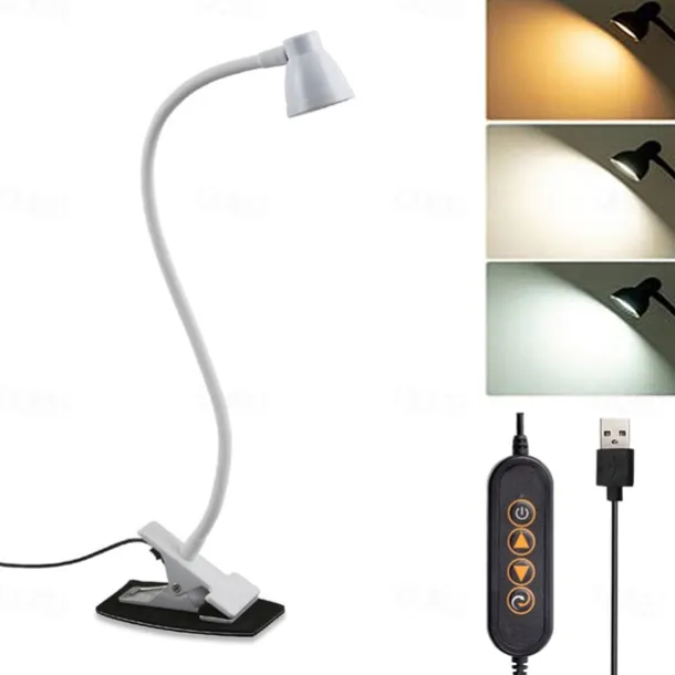LED Metal Clip Table Lamp Reading Light with Three Color Schemes for Reading - USB Powered Night Lights, Bedroom Bedside Lights 1PC