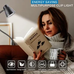 LED Metal Clip Table Lamp Reading Light with Three Color Schemes for Reading - USB Powered Night Lights, Bedroom Bedside Lights 1PC