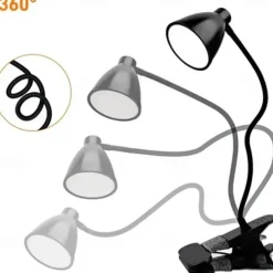 LED Metal Clip Table Lamp Reading Light with Three Color Schemes for Reading - USB Powered Night Lights, Bedroom Bedside Lights 1PC